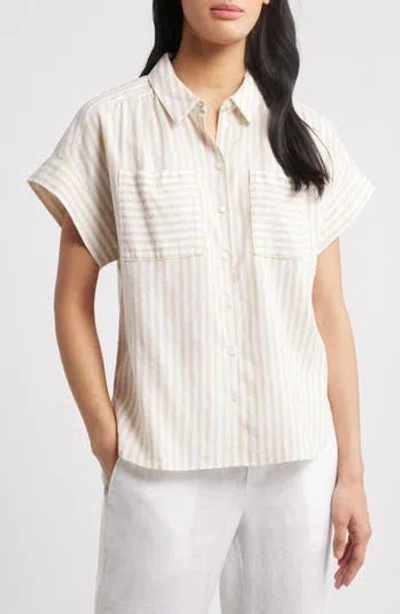 Caslon ® Linen Blend Short Sleeve Button-up Shirt In Neutral