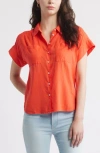 Caslon ® Linen Blend Short Sleeve Button-up Shirt In Orange