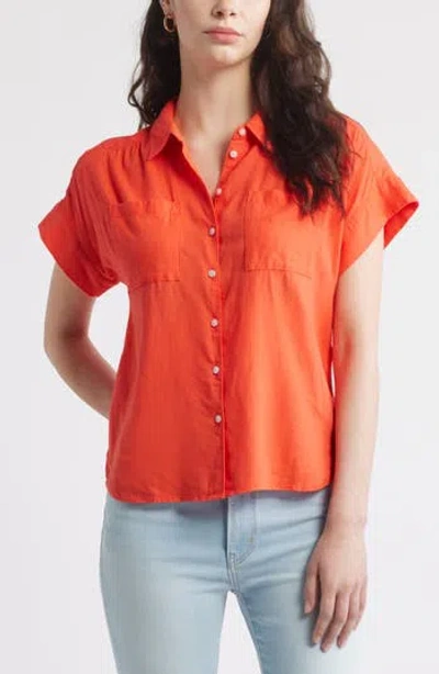Caslon ® Linen Blend Short Sleeve Button-up Shirt In Orange