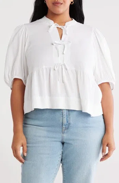 Caslon ® Linen Blend Tie Front Peplum Top In White