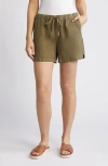 Caslon Drawstring Linen Blend Shorts In Olive Burnt