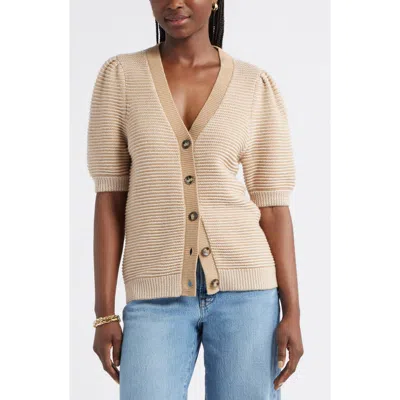 Caslon ® Links Puff Sleeve Wool Blend Cardigan In Brown