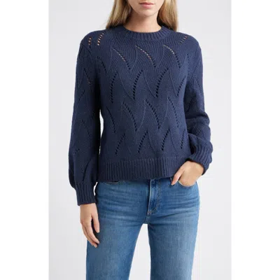 Caslon ® Lofty Pointelle Stitch Crewneck Sweater In Blue
