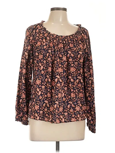 Pre-owned Caslon Long Sleeve Blouse In Brown