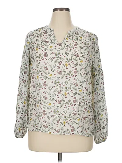 Pre-owned Caslon Long Sleeve Blouse In White