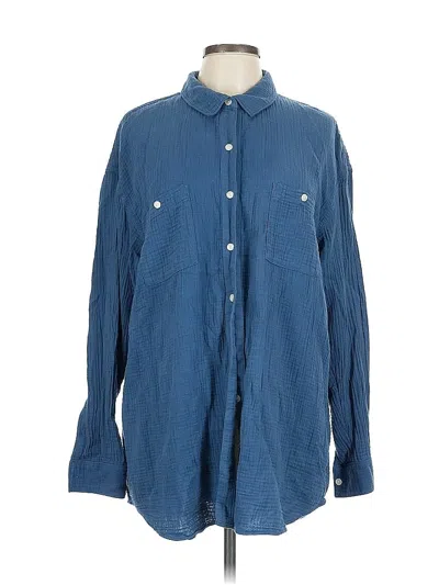Pre-owned Caslon Long Sleeve Button Down Shirt In Blue