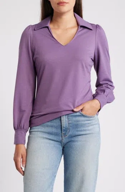 Caslon ® Long Sleeve Johnny Collar Polo In Purple