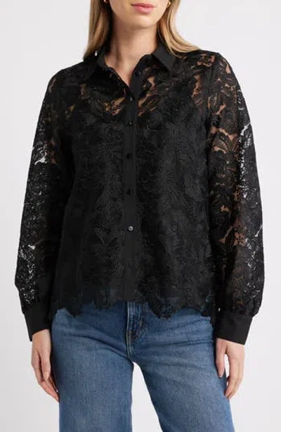 Caslon ® Long Sleeve Lace Button Up Shirt In Animal Print
