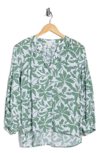 Caslon ® Long Sleeve Printed Popover Top In Green