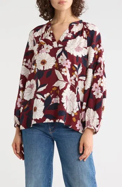 Caslon ® Long Sleeve Printed Popover Top In Red Grape Garden Floral