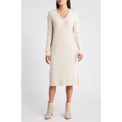 Caslon ® Long Sleeve Rib Sweater Dress In White ModeSens