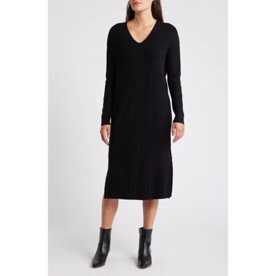 Caslon ® Long Sleeve Rib Sweater Dress In Black