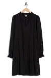 Caslon ® Long Sleeve Tiered Crepe Dress In Black