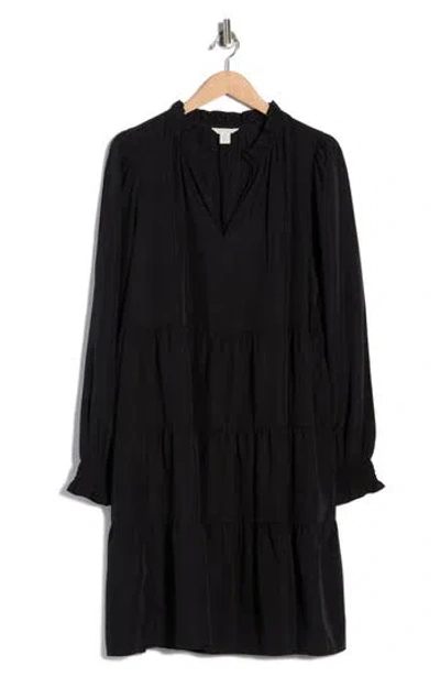 Caslon ® Long Sleeve Tiered Crepe Dress In Black