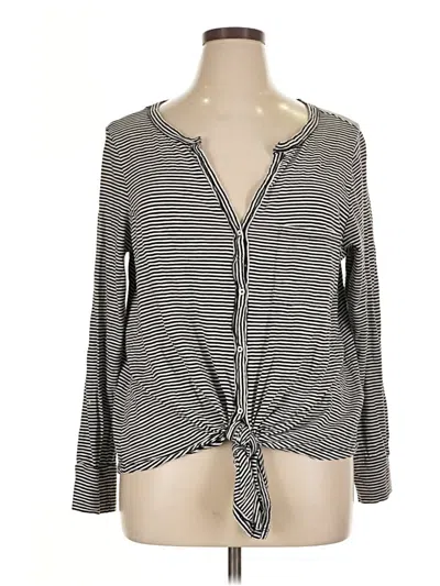 Pre-owned Caslon Long Sleeve Top Gray Plunge Neckline Tops