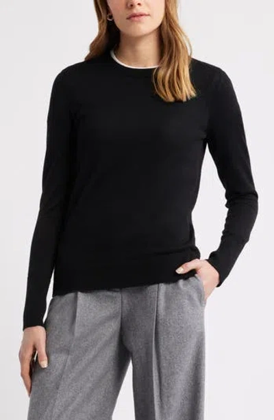 Caslon ® Merino Wool Blend Crewneck Sweater In Black