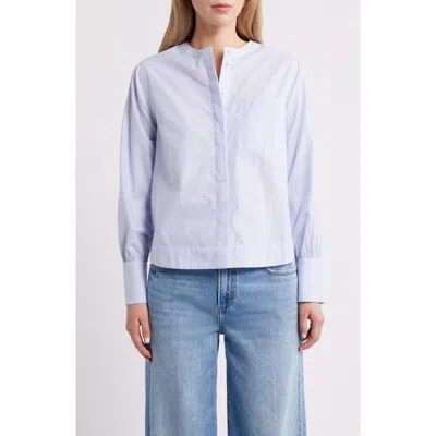 Caslon ® Metallic Pinstripe Cotton Blend Button-up Shirt In Blue