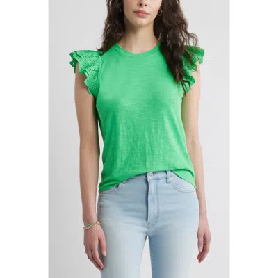 Caslon ® Mixed Media Eyelet Sleeve T-shirt In Green