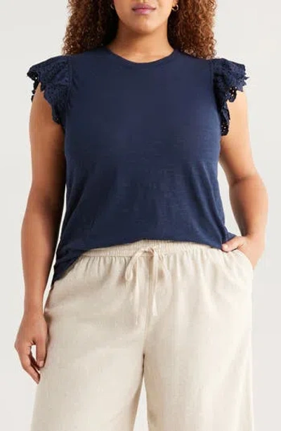 Caslon ® Mixed Media Eyelet Trim Top In Blue