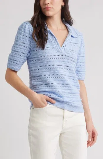 Caslon ® Mixed Stitch Polo Sweater In Blue