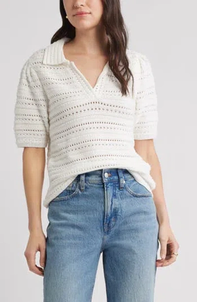 Caslon ® Mixed Stitch Polo Sweater In White