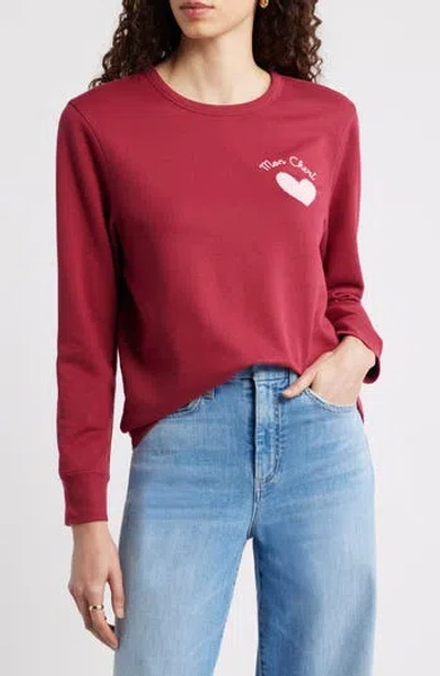 Caslon ® Mon Cheri Chenille Embroidered Sweatshirt In Red