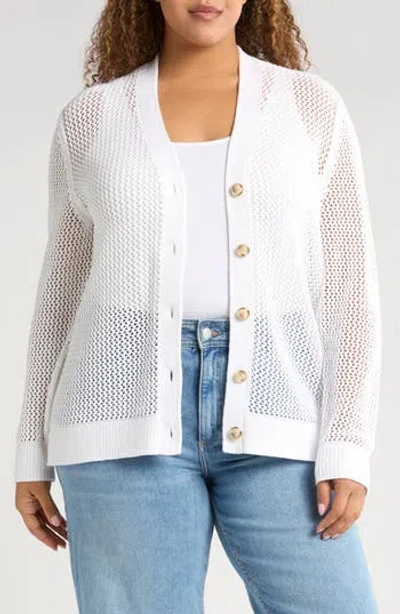 Caslon ® Open Stitch Cotton Cardigan In White