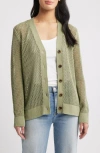 Caslon ® Open Stitch V-neck Cotton Cardigan In Green