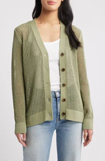 Caslon ® Open Stitch V-neck Cotton Cardigan In Green
