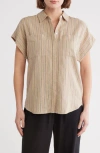 Caslon ® Oversize Stripe Short Sleeve Button-up Shirt In Tan Safari Amy Stripe