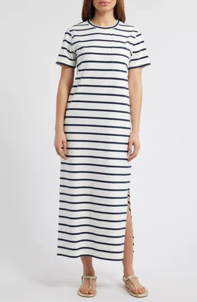 Caslon ® Patch Pocket Stripe Maxi T-shirt Dress In White