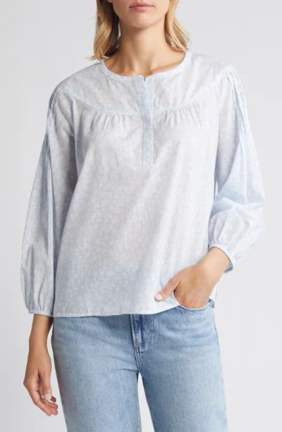 Caslon Pintuck Pleat Top In Blue S- White Floral Feels