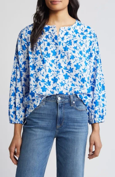 Caslon Pintuck Pleat Top In White- Blue M Orchid Float