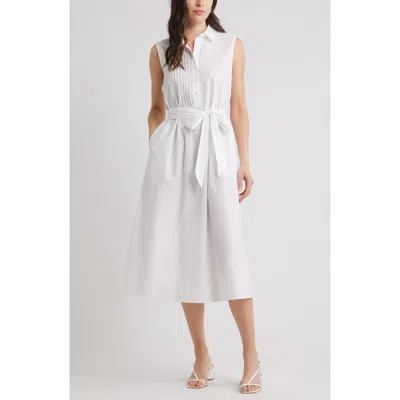 Caslon ® Pintuck Sleeveless Cotton Poplin Shirtdress In White