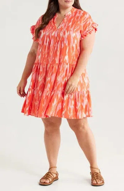 Caslon ® Pintuck Tiered Linen Blend Shift Dress In Orange