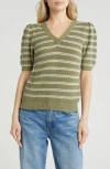 Caslon ® Pointelle Short Sleeve Cotton Blend Sweater In Green