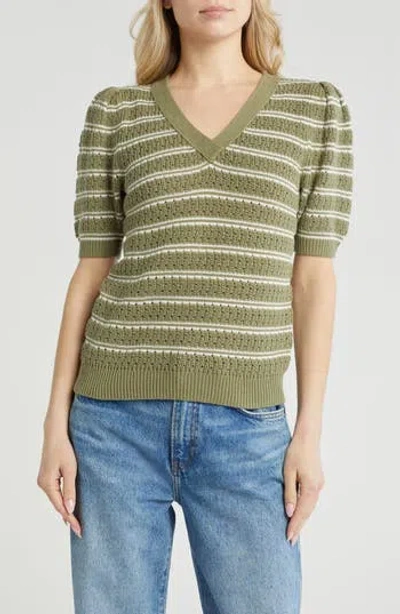 Caslon ® Pointelle Short Sleeve Cotton Blend Sweater In Green