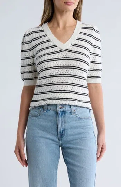 Caslon ® Pointelle Short Sleeve Cotton Blend Sweater In Gray
