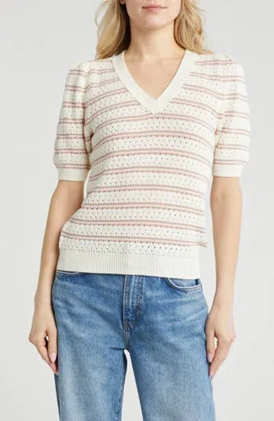 Caslon ® Pointelle Short Sleeve Cotton Blend Sweater In Gray