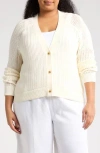 Caslon Cotton Blend Pointelle Cardigan In Ivory Pristine