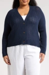 Caslon Collar Organic Cotton Blend Cardigan In Navy Blazer