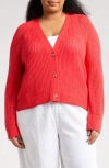 Caslon ® Pointelle V-neck Cardigan In Red Bittersweet
