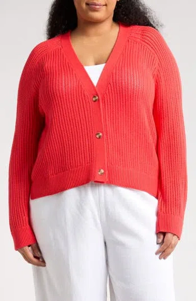 Caslon ® Pointelle V-neck Cardigan In Red Bittersweet