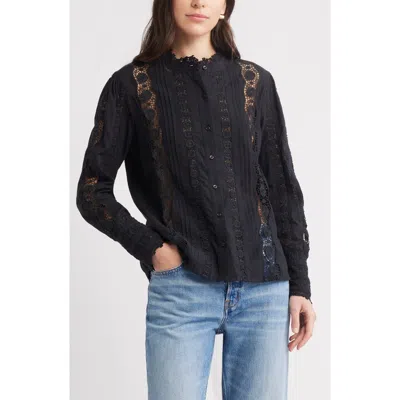 Caslon ® Pretty Lace Panel Button-up Shirt In Blue