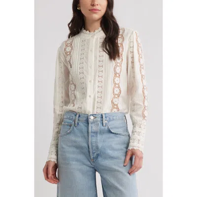 Caslon ® Pretty Lace Panel Button-up Shirt In White