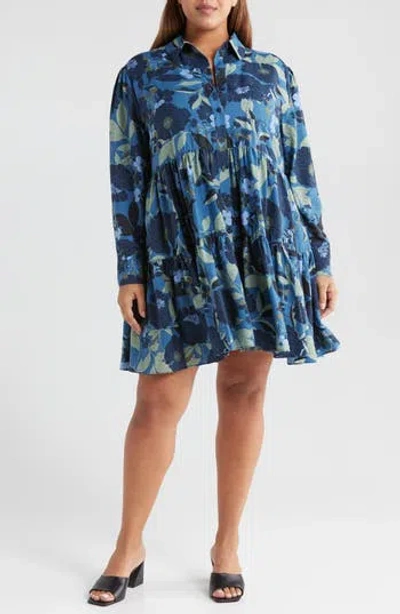Caslon ® Print Long Sleeve Tiered Shirtdress In Multi