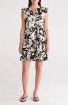 Caslon ® Print Ruffle Shoulder Minidress In Black