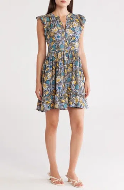 Caslon ® Print Ruffle Shoulder Minidress In Multi