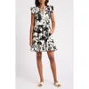 Caslon ® Print Ruffle Shoulder Minidress In Black