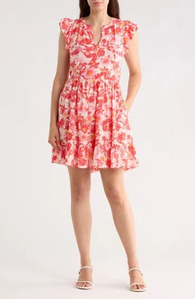 Caslon ® Print Ruffle Shoulder Minidress In Orange